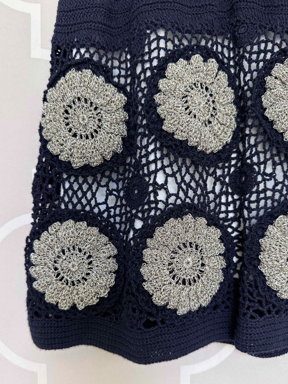 NWT 3.1 Phillip Lim Hand Crochet Navy with Silver Metallic Medallions L - Picture 6 of 10